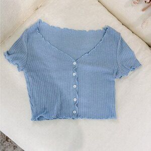 SHEIN Blue Ribbed Button-Up Women's Top